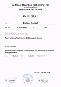 Fachrichtung Technische Gebäudeausrüstung Erneuerbare Energien, Energierecht, Förderungmöglichkeiten